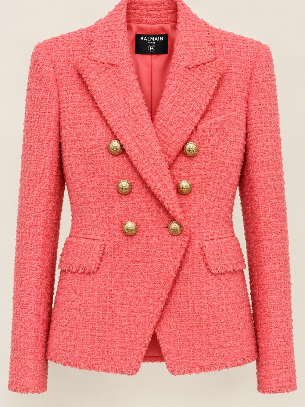 NEW Balmain Pink Tweed Double-Breasted Blazer Size 36